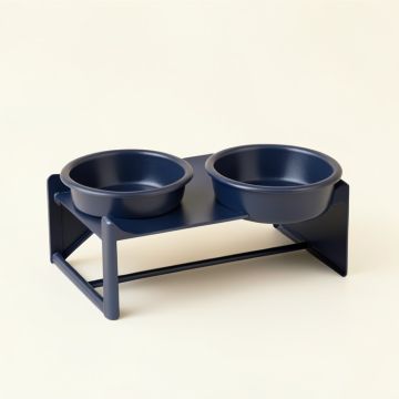 Bay Bluff Pet Feeding Stand With Two Plain Empty Bowls - Navy (synthetic illustration; no displayed measurements)