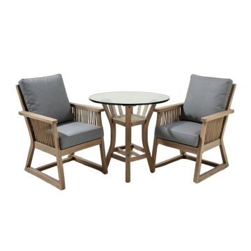3-Piece Outdoor Patio Furniture Faux Woodgrain Rocking Chairs Warm Gray Cushions &
