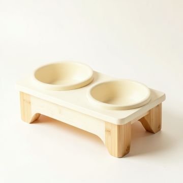 Aspen Edge Pet Feeding Stand With Two Plain Empty Bowls - Cream (synthetic illustration; no displayed measurements)