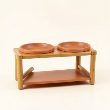 Hill Field Pet Feeding Stand With Two Plain Empty Bowls - Terracotta (synthetic illustration; no displayed measurements)