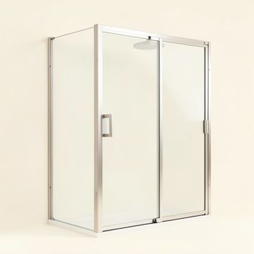 Levity 59.62 '' W X 82 '' H Double Sliding Shower Door With Blade Handles With Cleancoat® Technology (synthetic illustration; no displayed measurements)