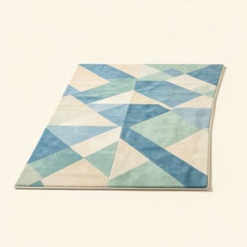 Ruby Rita Mid-Century Modern Geometric Triangles Blue/Mint/Ivory Area Rug (synthetic illustration; no displayed measurements)