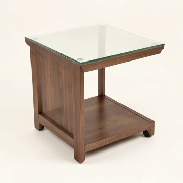 Barbara Glass Top End Table With Storage (synthetic illustration; no displayed measurements)
