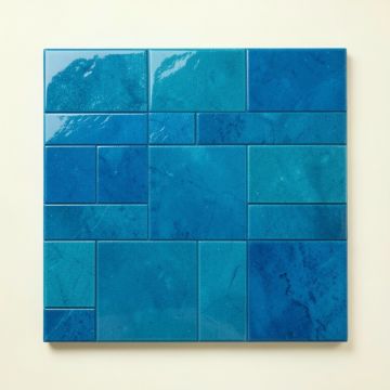 Linear Random Sized Natural Stone Mosaic Tile In Glossy Blue/Turquoise (synthetic illustration; no displayed measurements)