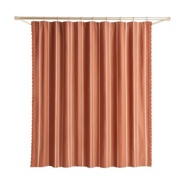 Juniper Edge Shower Curtain Hanging Flat From A Plain Rod - Terracotta