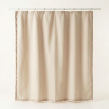 Flint Dale Shower Curtain Hanging Flat From A Plain Rod - Beige (synthetic illustration; no displayed measurements)