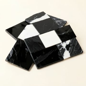 Linear Random Sized Natural Stone Mosaic Tile In Glossy Black/White (synthetic illustration; no displayed measurements)