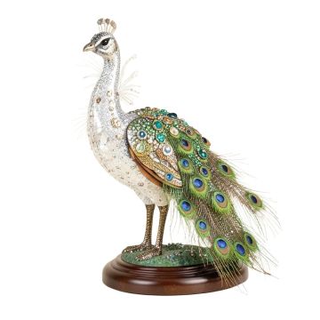 Belvue Bejeweled Lovely Peacock On Pedestal Figurine