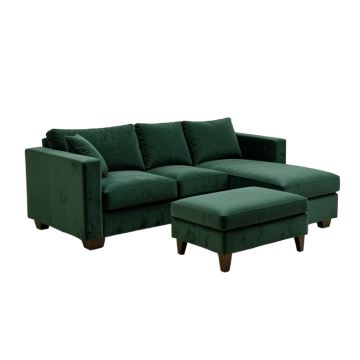Dilbagh Velvet Sofa & Chaise With Ottoman