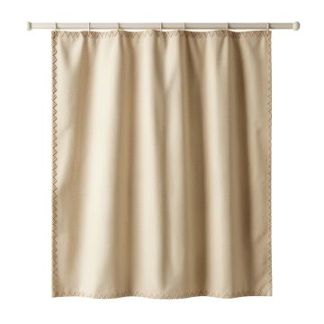 Brook Falls Shower Curtain Hanging Flat From A Plain Rod - Beige