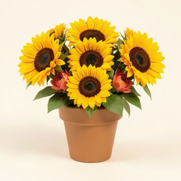 Sunflowers Floral Centerpieces In Pot (synthetic illustration; no displayed measurements)