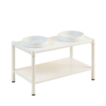 Alder Bluff Pet Feeding Stand With Two Plain Empty Bowls - White
