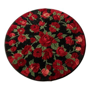 Round Rose Floral Tufted Wool Red/Green/Black Area Rug