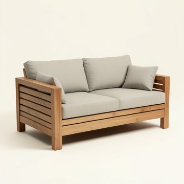 Gilus 90 '' Wide Outdoor Teak Patio Sofa With Cushions (synthetic illustration; no displayed measurements)