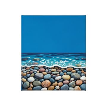 Blue Seashore With Pebble Stones - 3 Piece Graphic Art On Wrapped Canvas Set