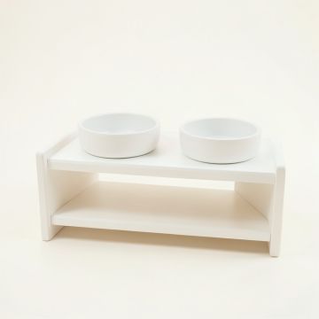 Brook Falls Pet Feeding Stand With Two Plain Empty Bowls - White (synthetic illustration; no displayed measurements)