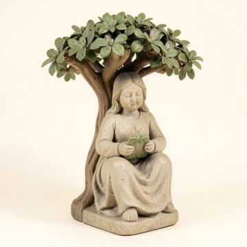 Sentimental Stone Solar Girl Reading Under A Tree Statue (synthetic illustration; no displayed measurements)