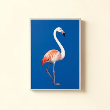 Flamingos On Blue - Print On Wood (synthetic illustration; no displayed measurements)