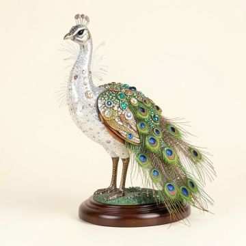 Belvue Bejeweled Lovely Peacock On Pedestal Figurine (synthetic illustration; no displayed measurements)