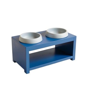Lake Branch Pet Feeding Stand With Two Plain Empty Bowls - Blue