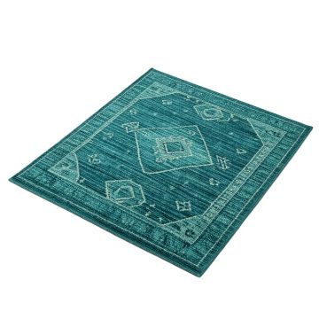 Azaiah Moroccan Geometric Textured Weave Teal Indoor/Outdoor Area Rug