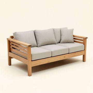 Malta Teak Patio Sofa With Cushions (synthetic illustration; no displayed measurements)