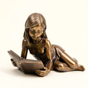 Young Girl Laying And Reading Book Bronze Statue (synthetic illustration; no displayed measurements)