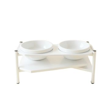 Rowan Crossing Pet Feeding Stand With Two Plain Empty Bowls - White