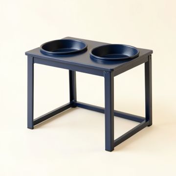 Lake Edge Pet Feeding Stand With Two Plain Empty Bowls - Navy (synthetic illustration; no displayed measurements)