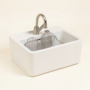 24 '' L X 19 '' W Farmhouse Kitchen Sink With Sink Grid And Basket Strainer (synthetic illustration; no displayed measurements)