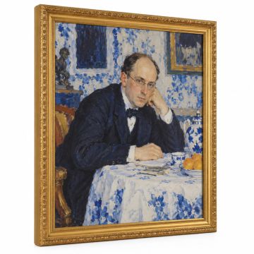 Portrait Of M.V . Dobuzhinsky At The Table By Kustodiev - Picture Frame Painting Print On Canvas