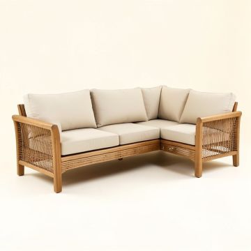 Laguna 5 Piece Teak Sofa Seating Group With Cushions (synthetic illustration; no displayed measurements)