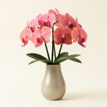 Waterlook Coral Vanda Orchids In Hourglass Vase (synthetic illustration; no displayed measurements)