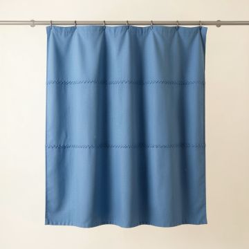 Cedar Dell Shower Curtain Hanging Flat From A Plain Rod - Blue (synthetic illustration; no displayed measurements)
