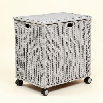 Vidaxl 0 Gallons Gallon Water Resistant Acacia Wicker Deck Box With Wheels In Light Grey (synthetic illustration; no displayed measurements)