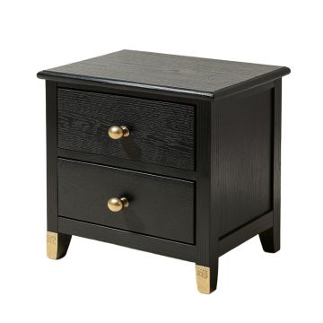2 Drawer Wooden Nightstand With Textured Details And Metal Accents , Black (synthetic illustration; no displayed measurements)
