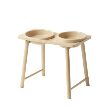 Dune Edge Pet Feeding Stand With Two Plain Empty Bowls - Beige