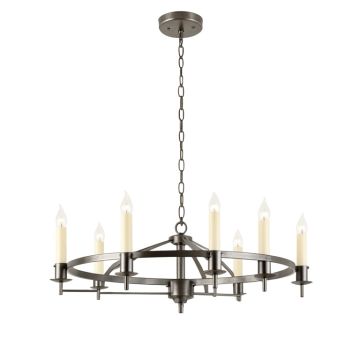 Poynor 8 - Light Candle Style Wagon Wheel Chandelier