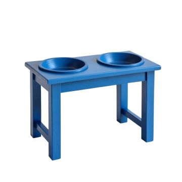 Holly Edge Pet Feeding Stand With Two Plain Empty Bowls - Blue