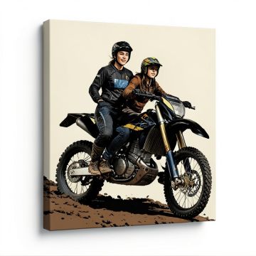 Dirt Bike Motocross Couple Biker Girl - Wrapped Canvas Graphic Art Print (synthetic illustration; no displayed measurements)