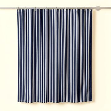 Dawn Bend Shower Curtain Hanging Flat From A Plain Rod - Navy (synthetic illustration; no displayed measurements)