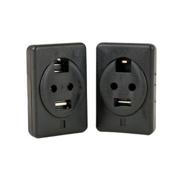 Two Desk Edge Mount Power Outlets With Usb Charge Ports