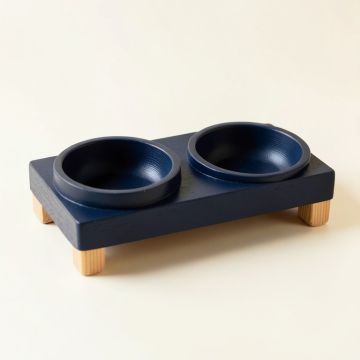 Flint Canyon Pet Feeding Stand With Two Plain Empty Bowls - Navy (synthetic illustration; no displayed measurements)