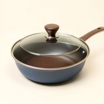 Ayesha Curry 3 Qt . Non-Stick Aluminum Saute Pan With Lid (synthetic illustration; no displayed measurements)