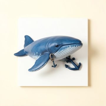 Whale With Anchors Square Wall Décor (synthetic illustration; no displayed measurements)