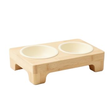 Rowan Bridge Pet Feeding Stand With Two Plain Empty Bowls - Cream
