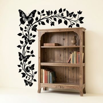 Dartington New Huge Butterfly Vine And Vintage Bookshelf Wall Decal (synthetic illustration; no displayed measurements)