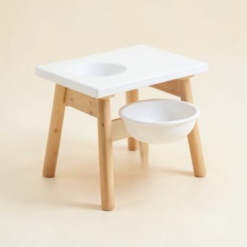 Ash Arc Pet Feeding Stand With Two Plain Empty Bowls (synthetic illustration; no displayed measurements)