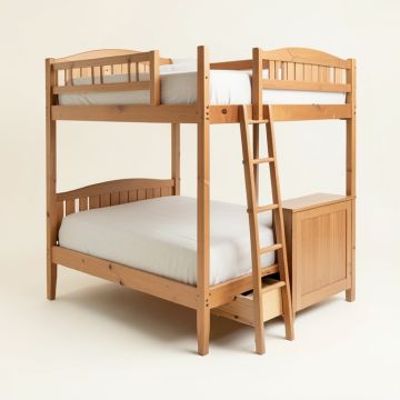 Hazzard Twin Over Full Solid Wood Standard Bunk Bed With Bookcase With Trundle And With Shelves (synthetic illustration; no displayed measurements)