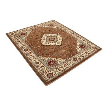 Yunisber Oriental Machine Made Power Loom Wool/Polyester Brown/Beige/Red Area Rug